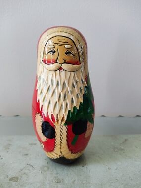 Vintage Hand-Painted Father Christmas Nesting Dolls From Russia